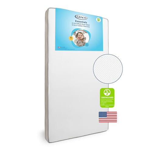 Image of Graco Essentials 6-Inch Mesh Crib & Toddler Mattress - Made in the USA, Firm Support for Infants, GREENGUARD Gold Certified Mattress for Baby Cribs, Removable and Washable Water-Resistant Cover