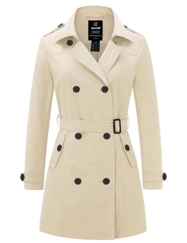 wantdo Women's Trench Coat Classic Lapel Outerwear with Belt Khaki M