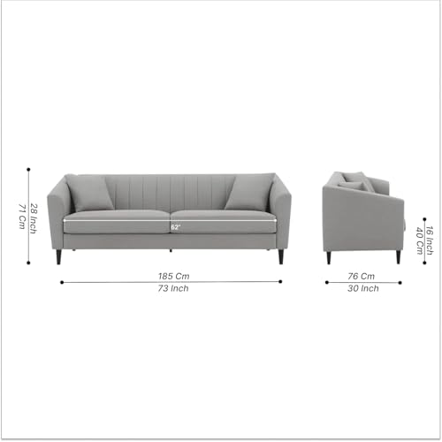 Image of Avion Natalia 3 Seater Velvet Sofa for Living Room Light Grey Luxury Plush Fabric Couch Modern Comfortable Upholstered Sofa Premium Home Furniture Lounge Seating