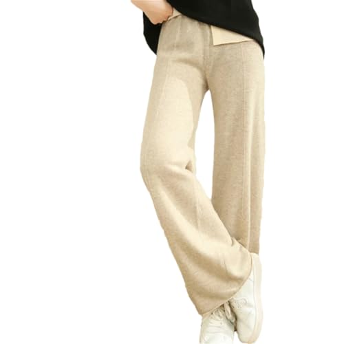 WQZzjm Pantalones Anchos de Lana para Mujer, con Cintura elástica Suave, Informales, de Punto Liso (Beige M)