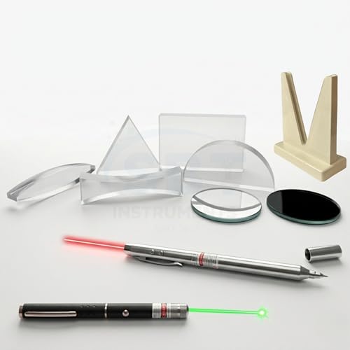 Image of SBT Optical Physics Experiment Kit | Acrylic Optic Lens Set | Physics Optics Experiment Kit | Light Reflection & Refraction Science Activity Set | Green & Red Laser Pointer Set of 10 Items