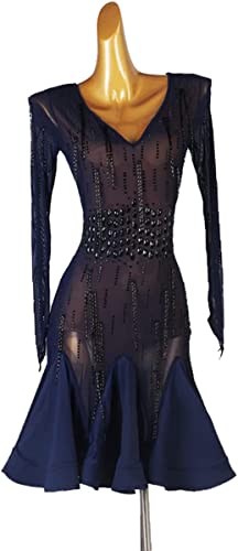 Fisecnoo Sexy Cuello En V Flecos Vestidos De Baile Latino para Mujeres Salón Salsa Rumba Samba Disfraz Chacha Tango Vestido De Competición (Color : Navy Blue, Size : S.) Cover