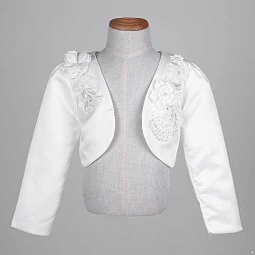 Kids Flower Girls Bolero Shrug Long Sleeve Wedding Dress Cover Up Sequin Lace Embroidery Princess Cardigan4