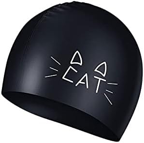 Gorro de baño Protección auditiva for Adultos, Hombres y Mujeres, Cabello Largo, Original, Impermeable, Creativo, Lindo, elástico, Profesional, Gorro de Silicona(Black)