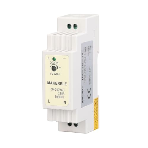 MAKERELE 15W 24V DR AC to DC Slim DIN Rail Power Supply AC 100V-240V to DC 24V Power Supply Switch Converter with Overload Protection