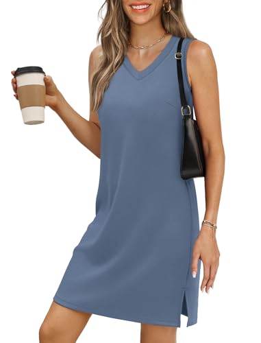 Image of BKRIVE V-Neck Summer Casual Beach Dresses for Women 2026 Vacation Women's Sleeveless Sundress with Split