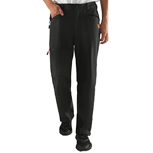 Unuoto Men Pants Snow Fleece Lined Winter Waterproof Ski Hiking Iinsulated Cold Weather Cargo Pant(Black,X-Large)