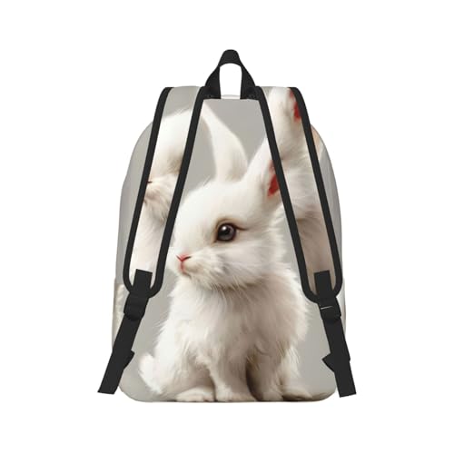 Mochila de mano estampado conejo blanco con bolsillos multifuncionales 3