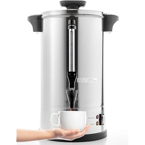 SYBO 2024 UPGRADE SR-CP-50B Commercial Grade Stainless Steel Percolate Coffee Maker Hot Water Urn for Catering, 50-Cup 8L, Silver Cover