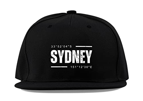 Casquette de baseball unisexe en coton noir bandeau ajustable visière plate Sydney