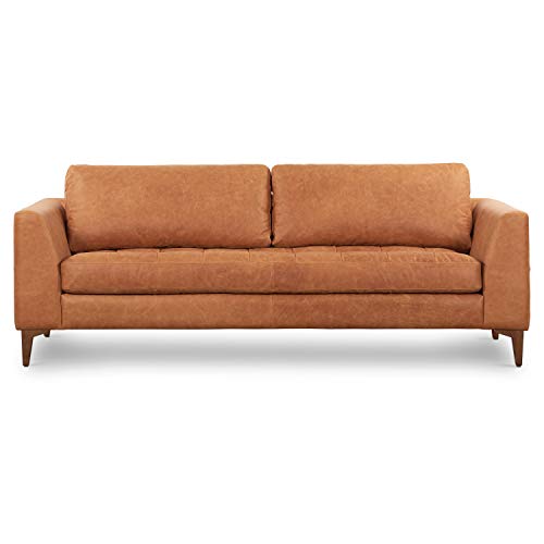 Image of Poly & BARK Calle 90 inch Sofa Full-Grain Pure-Aniline Italian Leather in Cognac Tan, Solid Wood Legs