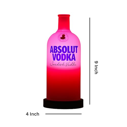 Image of Upcycled Vodka Decorative Bottle Lamp with Wooden Base & Built-in LED Light | Stylish Home & Bar Decor (Pink)