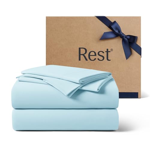 REST® Evercool®+ Cooling Sheet Set, Queen Size, Light Blue, Breathable Bed Sheets for Hot Sleeper and Night Sweats, with Pillowcases, with Ionic+ Self-Cleaning Silver Yarn for Sensitive Skin, 4PCS
