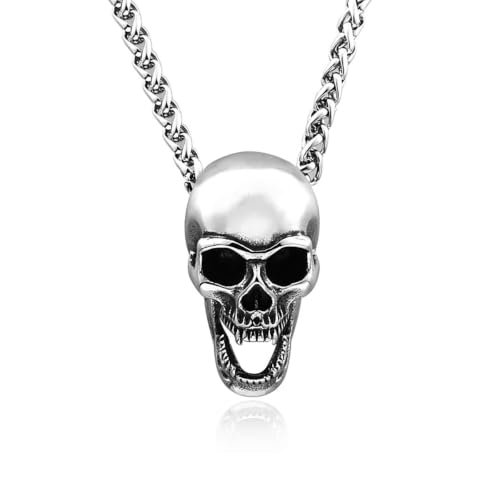Collier crâne homme en acier finition haute pour motard look vintage