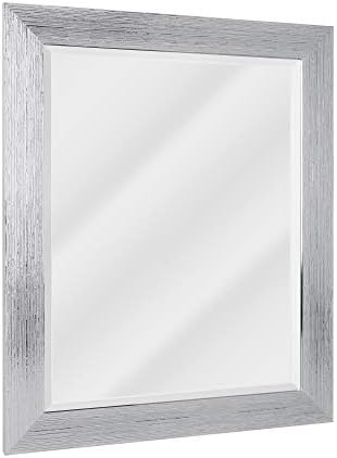 Head West Textured Chrome Rectangular Framed Beveled Accent Wall Vanity Mirror - 27.5 x 33.5