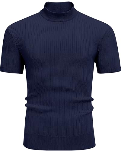 Image of DENIMHOLIC Mens Cotton High Neck T Shirt for Men Half Sleeve Turtleneck Tshirt Cotton Highneck Turtle Neck for Men Mock Neck for Man