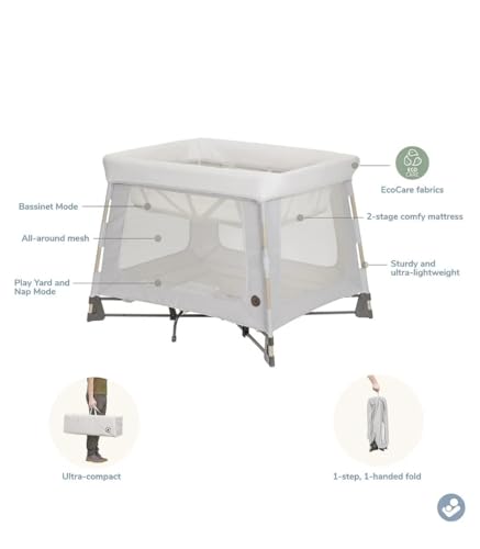 Image of Maxi-COSI Swift Baby Playard with Mat, Baby Playpen, Play Yard with Bassinet, Portable Playpen for Babies and Toddlers, Onyx Sand