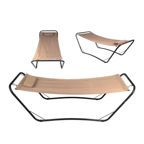 Hamaca de jardín de Acero – Hamaca con Soporte y cojín, Ideal para Relajarse en terraza o balcón, Estructura Robusta de Metal, soporta 100 kg, 210 x 80 x 65 cm, Beige - imagen 8