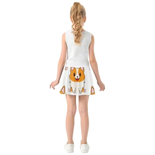 Cute Cartoon Corgi Dogs White Girls Skorts Athletic Shorts Skirts with Shorts Outfit Pleated Skort 3t4