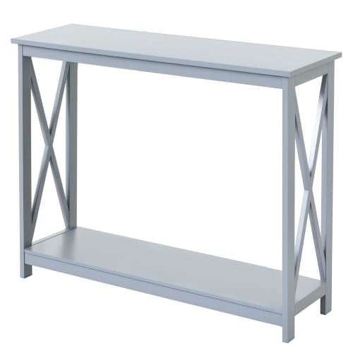 Image of HOMCOM Console Table Hallway Desk w/Storage Shelf X Design Entryway Grey