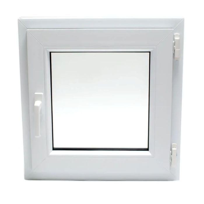 Ventana pvc blanco 56x56cm doble acristalamiento 4/16/4 bajo emisivo Apertura sencilla a la derecha. Perfil pvc 60mm con 4 cámaras aislantes.