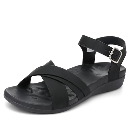 UTENAG Women's Comfortable Walking Flat Sandals Arch Support Ankle Strap Strappy Sandals