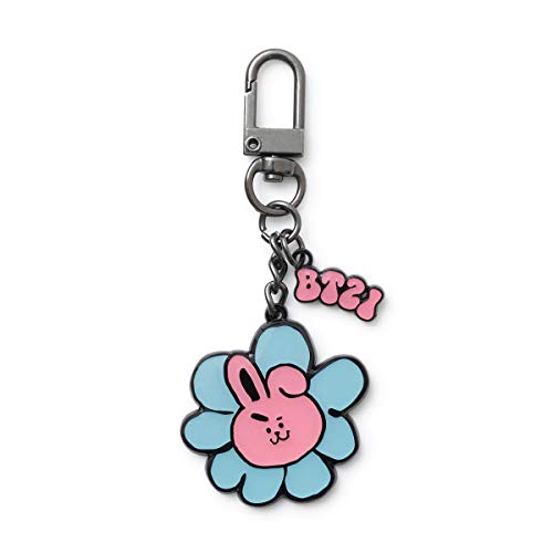 BT21 Flower Collection COOKY Character Metal Snap Keychain Key Ring Bag Charm with Clip, Pink