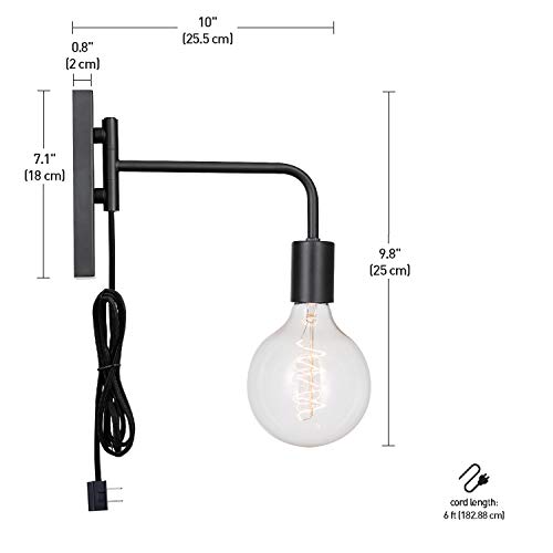 Globe Electric 51370 1-Light Plug-In Wall Sconce, Matte Black, Black Cloth Cord, Wall Lights For Bedroom Plug In, Kitchen Sconces Wall Lighting, Wall Lights For Living Room, Wall Lighting, Home Décor #TOP2