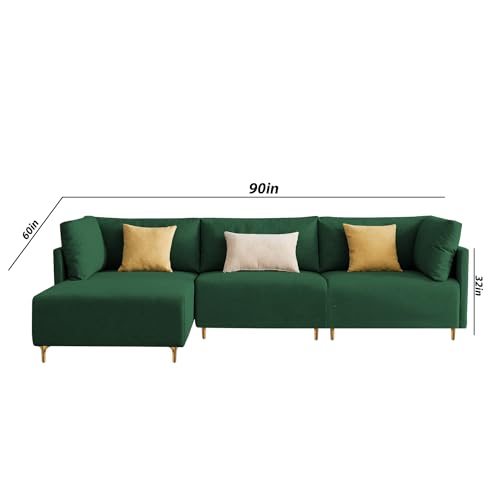 Image of Carina LHS 4 Seater L Shape Sofa Set for Living Room (Green Fabric) Premium Fabric Sofa