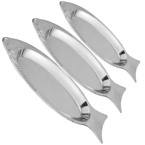 NUOBESTY Lot de 3 Assiettes à Poisson en Acier Inoxydable de Poisson Plateau Résistant à L'Usure pour Cuisson Vapeur et Service Assiettes Multifonctions pour Dîner et Restauration