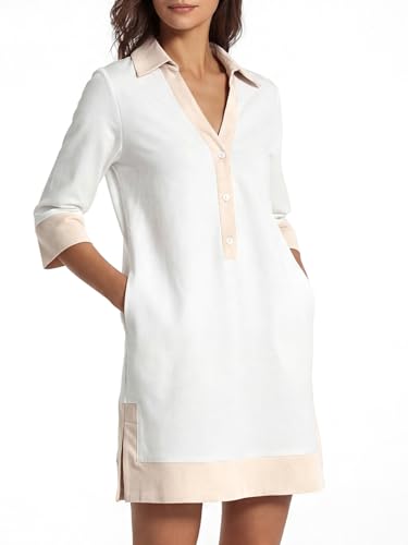 Image of Kedera Women Button Shirt Dress V Neck Short Sleeves Summer Casual Work Shift Tunic Dress with Pockets