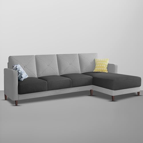 Image of Baloney RHS 6 Seater L Shape Sofa Set for Living Room (Black Grey Fabric) Premium Fabric Sofa