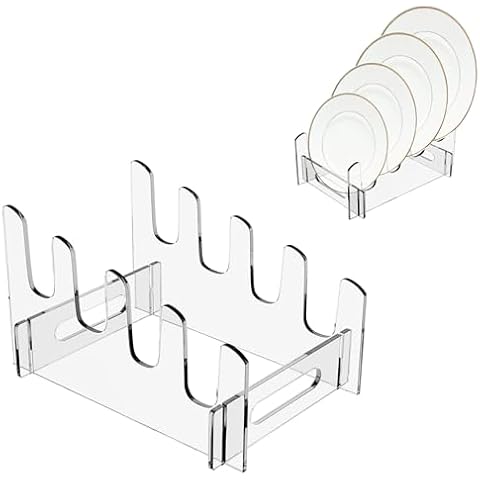 Boloyo Acrylic Plate Display Stand,Clear Dish Display Easel, Clear Acrylic Display Easel, Clear Tablet Holder for Displaying (2PC, 4 Layer) Cover