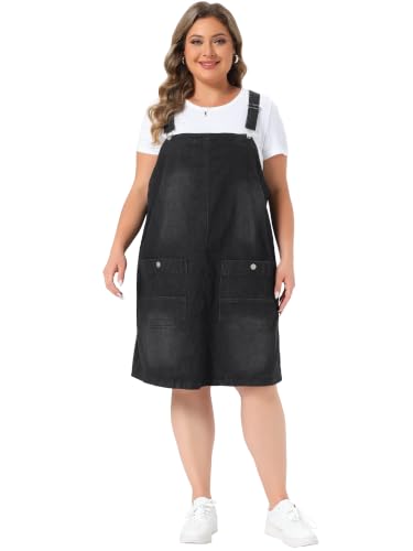 Image of Agnes Orinda Plus Size Women's Denim Overalls Dress Adjustable Strap Bib Suspender Skirts Jumper Jeans Dresses with Pockets