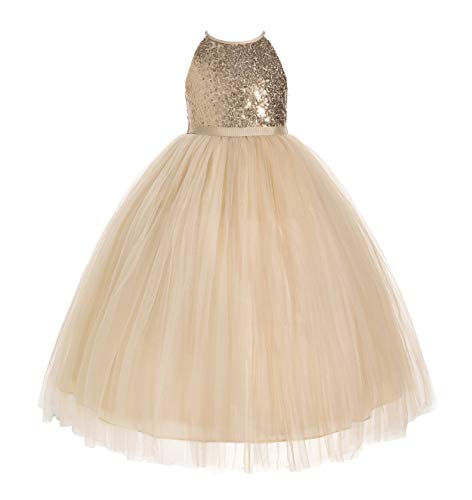 Sequin Halter Junior Flower Girl Dress Ceremonial Gown Communion Baptism 202