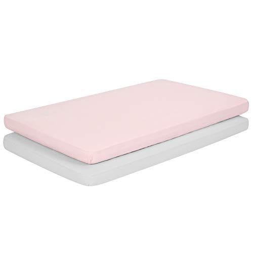 TILLYOU Jersey Knit Pack N Play Sheets Fitted, Mini Portable Crib Sheets Set