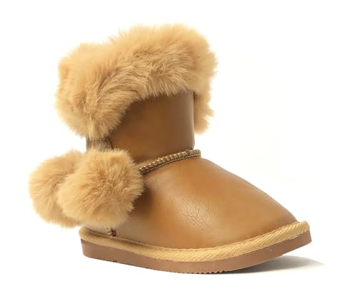 Image of REDVOLUTION Kids Boots Toddler Girls Cute Butterfly Bow | PomPom PU leather Boot (Toddler /Small Kid)