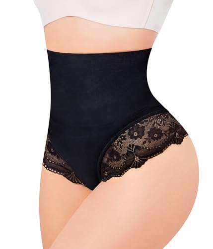 KUMAYES Bauchweg Damen Unterhose Shapewear Miederhose Tanga Unterwäsche String Miederslip Figurformende Hoher Taille Spitze Kontrolle Body Shaper...
