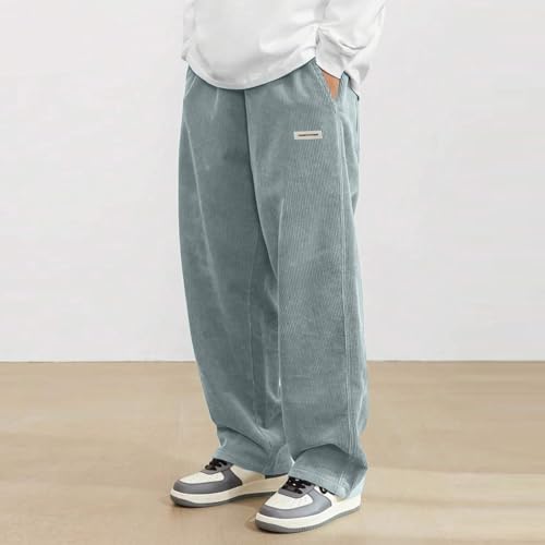 Corduroy Pants Men Baggy Drawstring Elastic Waist Straight Leg Pants Fall Open Bottom Lounge Trousers with Pockets4