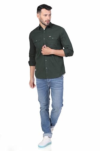Image of Men's Cotton Twill Utility Shirt | Full Sleeve Button-Down Casual Shirt | Dual Chest Pockets | Comfortable Regular Fit | Everyday Wear