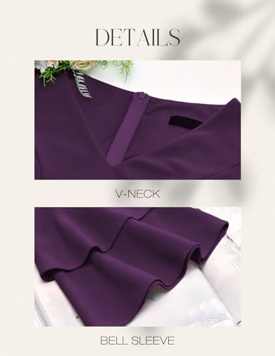 Image of DRESSTELLS Women's Cocktail Dress Summer Wedding Guest Party Vintage 3 /4 Bell Sleeve V Neck A-Line Dress
