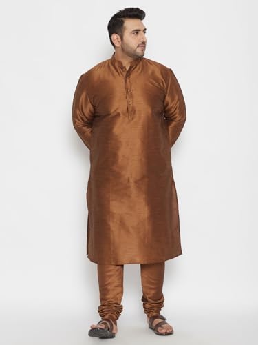 Image of Vastramay Plus Men's White Silk Blend Kurta Pyjama Set VPLUSMKWH001nPBL 44 | Independence Day