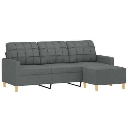 KATERYY 3-Sitzer-Sofa mit Hocker Dunkelgrau 180 cm Stoff Möbel Wohnzimmer – Bild 5