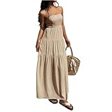 Sommerkleid Damen Lang Spaghettiträger Kleid Elegant Musselin Kleider Maxi Hohe Taille Trägerkleid...