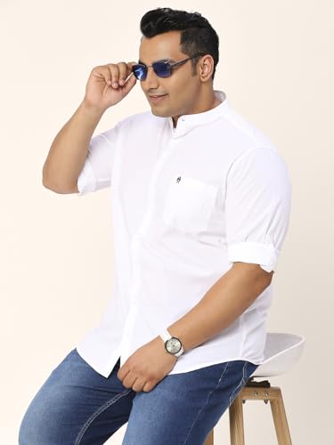 Image of Thomas Scott Mens | Full Sleeve | Solid Plain Color | Regular Fit | Plus Size | 100% Cotton | Mandarin Collar | Casual | Shirt