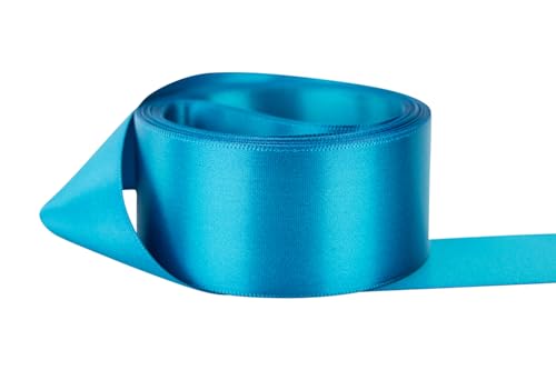 Image of Ribbon Bazaar Double Faced Satin - Premium Gloss Finish - 100% Polyester Ribbon for Gift Wrapping, Crafts, Scrapbooking, Hair Bow, Decorating & More - 5 /8 inch Turquoise 50yd Spool
