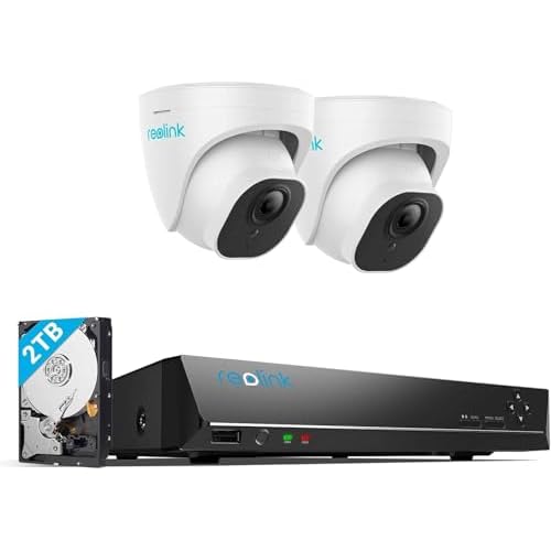 REOLINK 4K Outdoor Security Camera System, RLC-820A (Pack of 2) Bundle with one PoE 4K 8 Channel PoE NVR Pre-Installed 2TB Hard Drive, Smart Human/Vehicle Detection, Remote Playback, 24/7 Re
