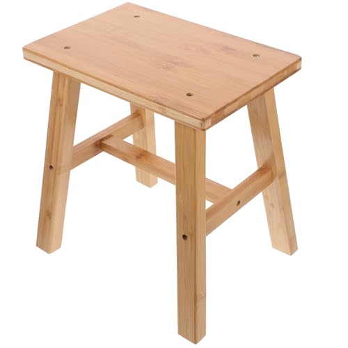 TOGEVAL Taburete de Madera Natural para Cambiar Zapatos, Taburete Compacto Mediano de Bambú, Asiento Multifuncional Hogar, Diseño Ligero y Portátil, Uso Interior y Exterior