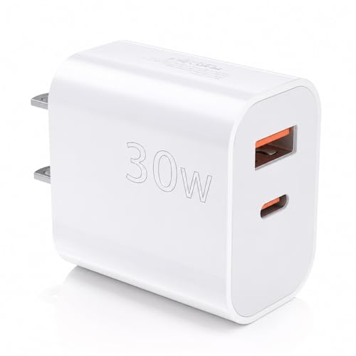 Image of Aolcev for iPhone Charger Fast Charging 2 in 1 USB A USB C Charger Block 30W Cute Type C Fast Charging Blocks for iPhone 17 16 15 14 13 for iPad USB C Charging Adapter for Galaxy S26 S25 S24 White