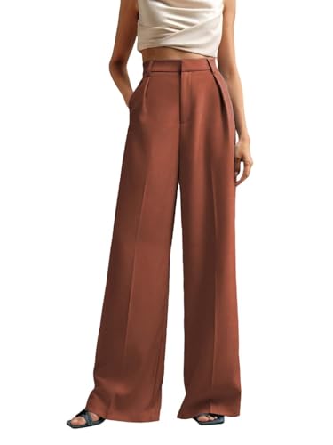 Image of KOTTY Women's High Waist Solid Color Hook and Bar Wide Leg Casual and Formal Trousers